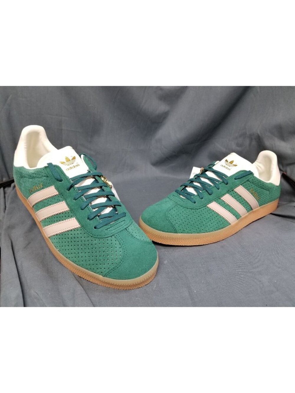 Adidas Gazelle Collegiate Green Beige Gold Metallic Men's Size 10.5 NEW NO BOX!